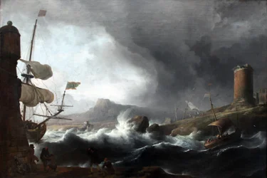 Mer orageuse sur une côte montagneuse